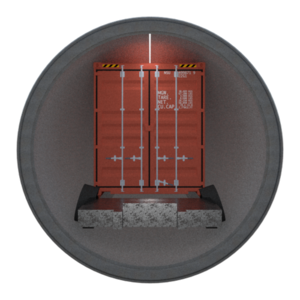 Cross-section of a freight tunnel with a shipping container