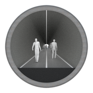 Cross-section of a pedestrian tunnel with people walking
